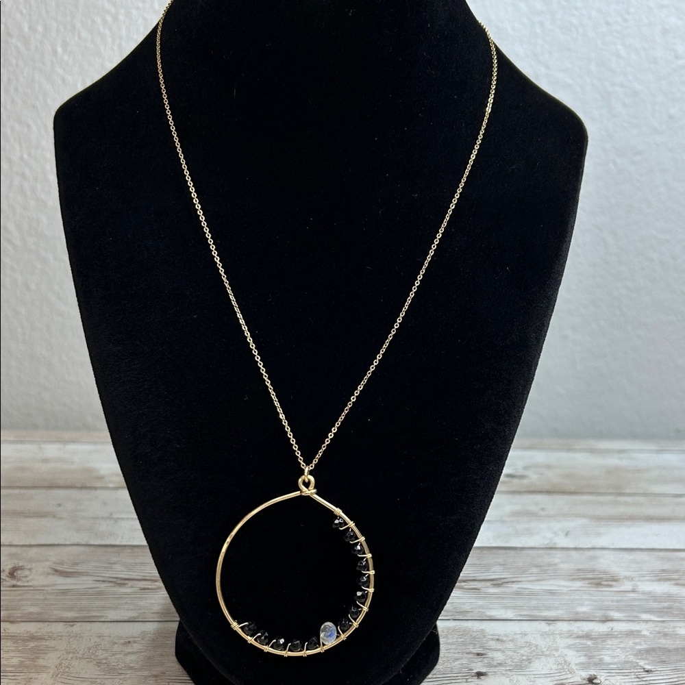 Nashelle Gold Plated and Black Crystal Pendant Necklace